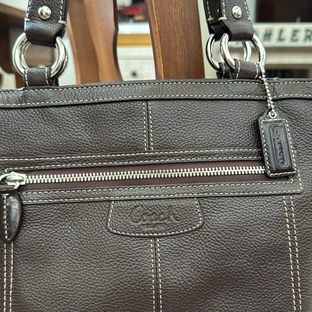 Coach Penelope dark brown leather shoulder bag with scarf, EUC - Picture 3 of 11
